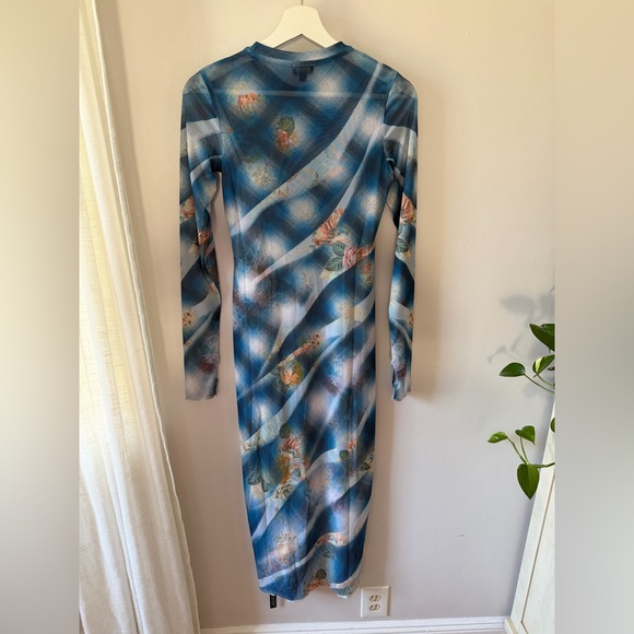 AFRM Ashland Dress in Blue Floral Plaid - Picture 3 of 4